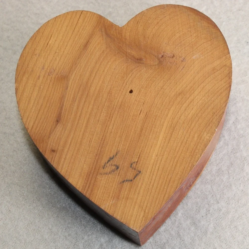 Handmade Heart Trinket Box Cedar Wood Brown Swivel Lid Signed Folk Art Gift